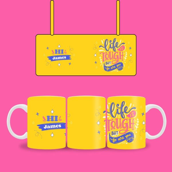 Yellow mug with name and quote - Image 2
