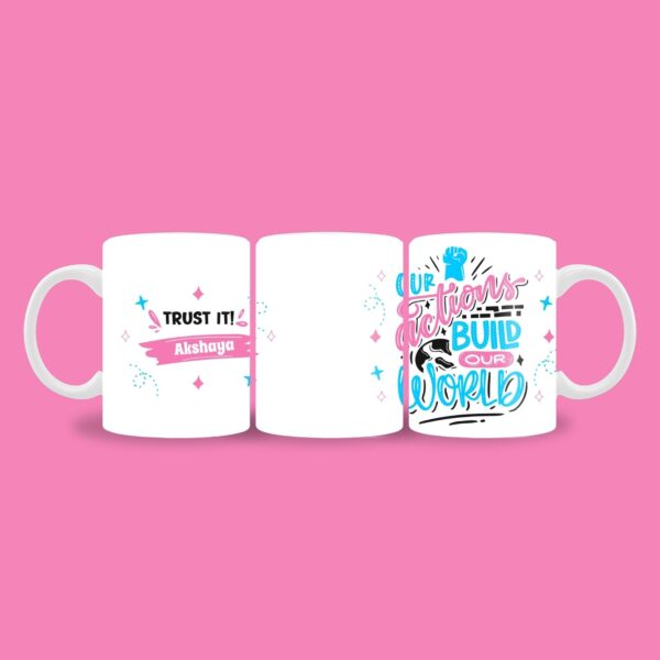White mug with name and quote