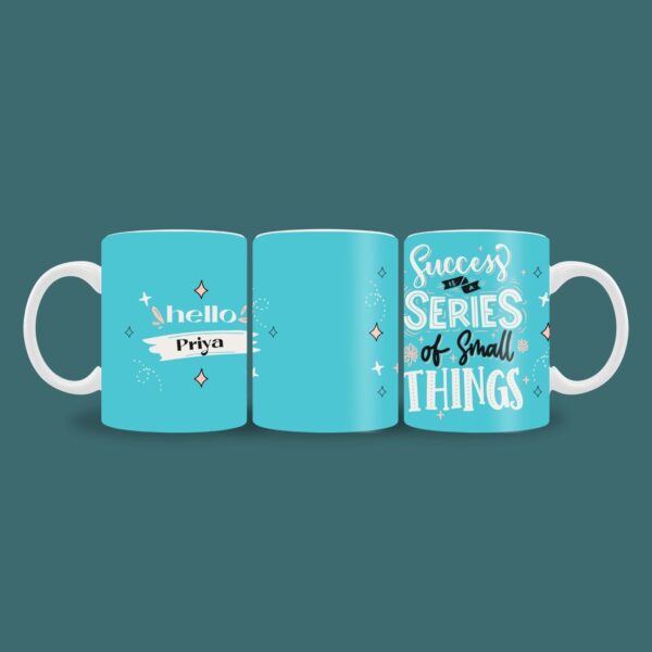 Teal mug with name and quote
