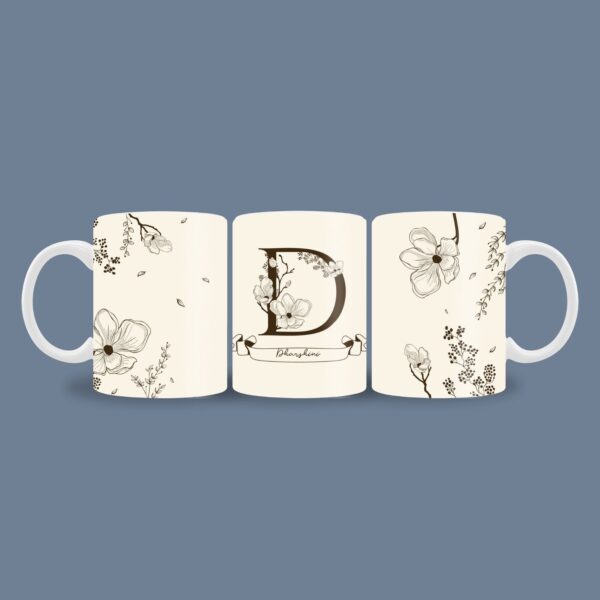 Beige Floral Name mug