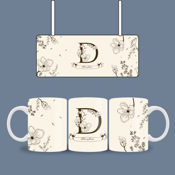 Beige Floral Name mug - Image 2