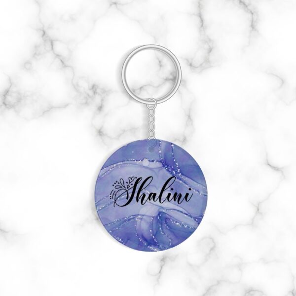 Customized Acrylic Marble Geode Keychain - Purple Blue with Silver Accents