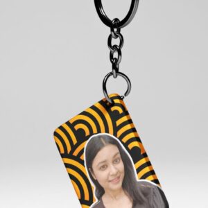 Bold Yellow Tribal Swirl - Custom Photo Keychain
