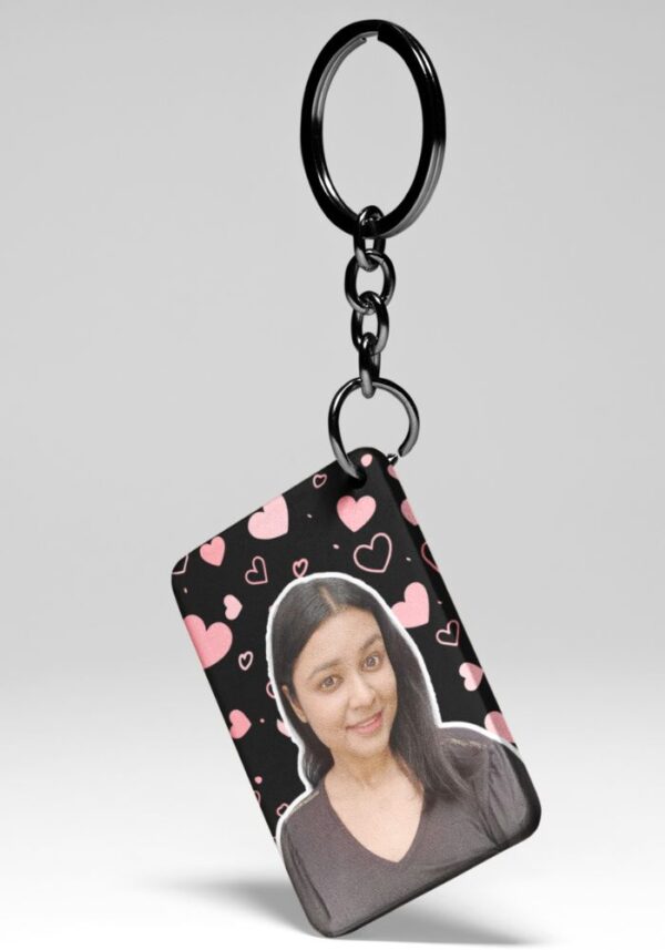Playful Pink Hearts on Black - Custom Photo Keychain