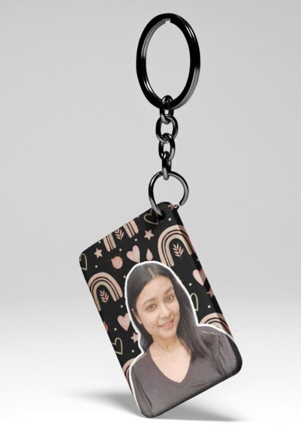 Chic Rainbow Black Pattern - Custom Photo Keychain