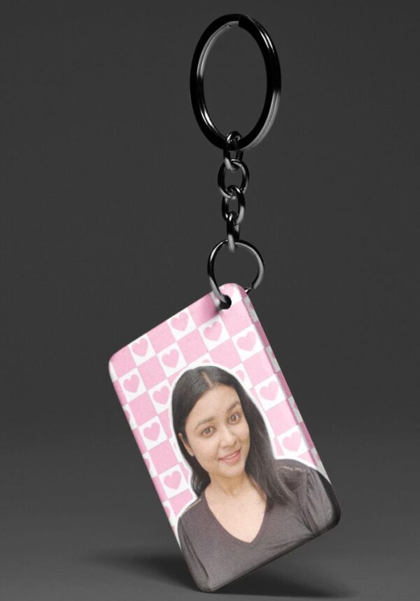 Soft Pink Geometric Hearts - Custom Photo Keychain