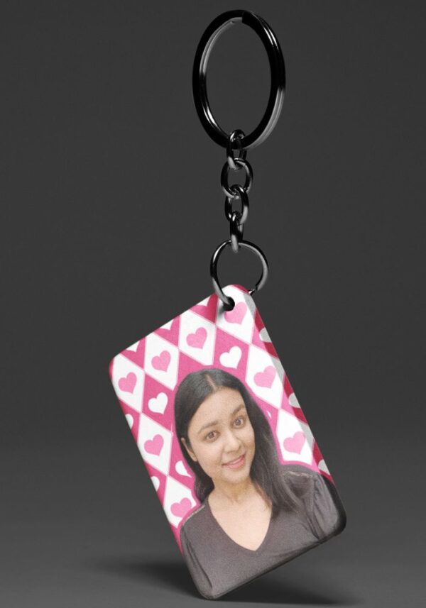 Bright Pink Diamond Hearts - Custom Photo Keychain