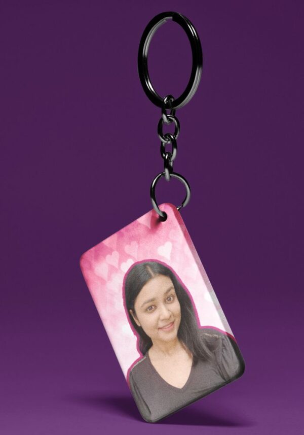 Pink Heart Background - Custom Photo Keychain