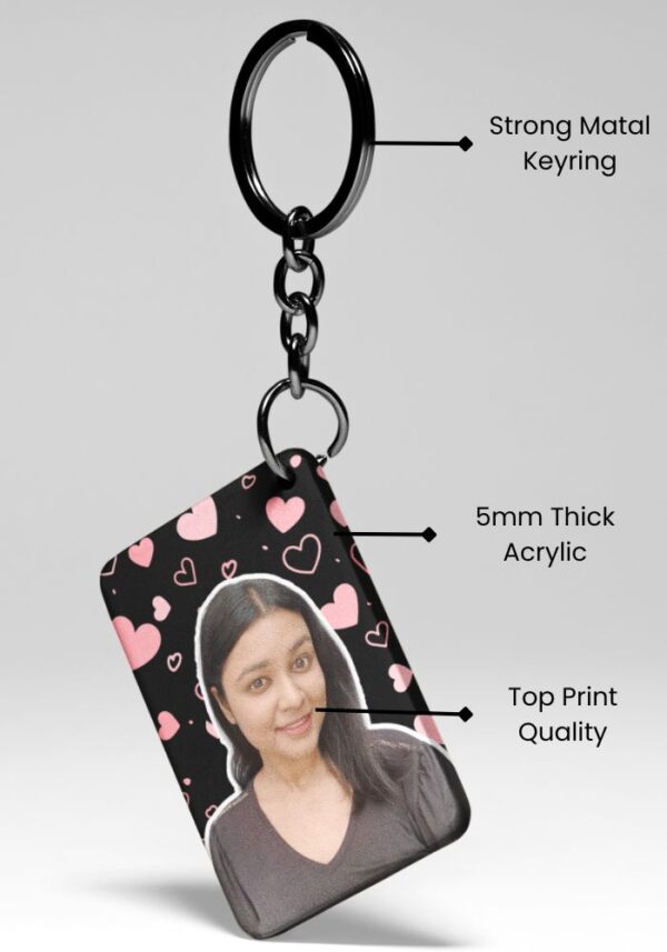 Bright Pink Diamond Hearts - Custom Photo Keychain - Image 2